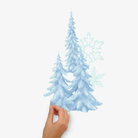 Disney Frozen Wall Decals Set Winter Burst Giant Peel And Stick Decor For Kids Rooms, featuring snow-covered trees and snowflakes