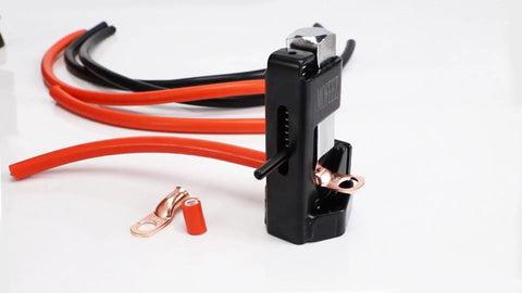 Hammer Lug Crimping Tool For 8 AWG Through 4 0 Battery And Welding Cables featuring copper connectors and cables