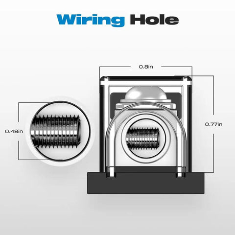 250 Amp ANL Fuse Holder Inline 0 2 4 Gauge AWG For Your Car Audio Rig With Easy Install Two Screw Holes Secure Mount Great For Cars Trucks Boats Durable Construction For Long Lasting Performance In Harsh Road And Marine Conditions. close-up wiring hole and threaded fuse holder dimensions