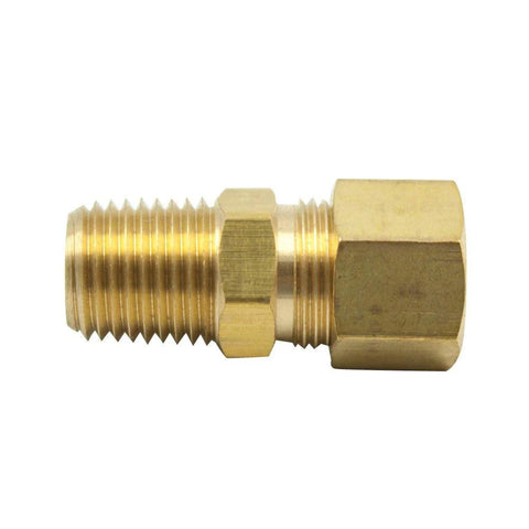 Brass compression tube fitting, adapter, 3/16 in tube to 1/8 in NPT male, side view