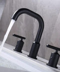 8 Inch Two Handle Widespread Matte Black Bathroom Faucet With 360 Swivel Spout For 3 Hole Sinks