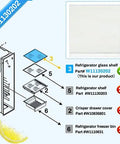 Diagram showing parts for a refrigerator including the Freezer Glass Shelf Replacement 2 Pack Replaces WRS571CIHZ04.