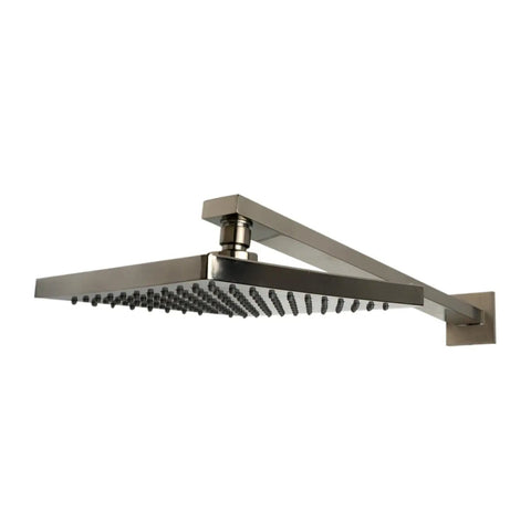 HomeStock Modern Square Solid Brass Shower System with Wall Mount Installation and Brushed Nickel Finish, square shower head detail.