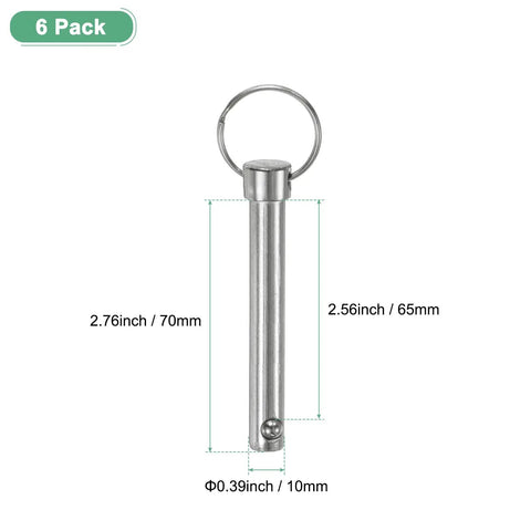 Six Pack Quick Release Pins Three Eighths Inch Diameter Two Point Five Six Inch Usage Length Carbon Steel Hardware Pins display