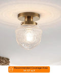 Gold Semi Flush Mount Ceiling Light With Globe Glass, Vintage Indoor Hanging Fixture For Kitchen