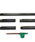 Three Eighths Inch Shank Lathe Turning Tool Set With 5 Indexable Inserts and Holders for External and Internal Turning