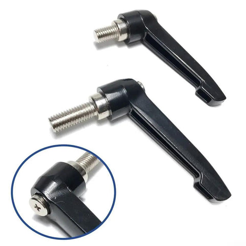 Solid Gauge Steel Seatpost Clamping Lever Handle With Quick Release Knurled Twist Lock Grip And Adjustable Threaded Stud Bolt For Indoor Cycling Exercise Rig Hardware Upgrade, matte black clamping levers with threaded bolts.