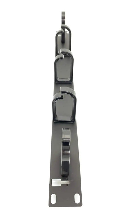 Front view of 5 Pack 1U 19 Inch Server Rack Cable Management Panel With D Ring Hooks For Horizontal Or Vertical Wire And Cord Organizer In Data Centers Pro Grade Durable ABS 1U Mount Made In Taiwan