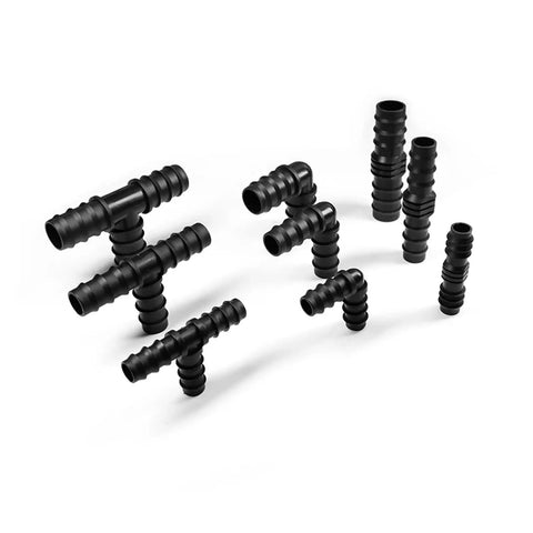 Durable PE Irrigation Pipe Fittings Kit 16mm 20mm 25mm Tee Straight Elbow Plug For Greenhouse Sprinkler Hose Connectors 50 Pieces No Hassle Setup Easy Install black PE hose fittings set