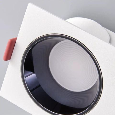 Sleek Five Pack Led Downlight Double Head Recessed Lighting Kit Featuring Deep Cup Wafer Design close-up of black lens with white housing.