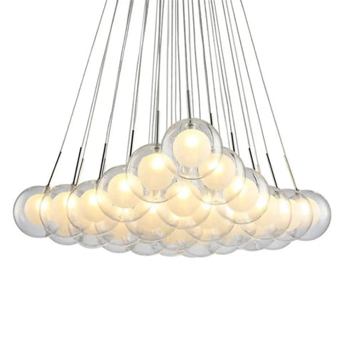 Drop Dead Stunning Modern Glass Pendant Chandelier With Polished Chrome Finish And Efficient Led G4 Bulbs, cluster design with multiple globe lights.