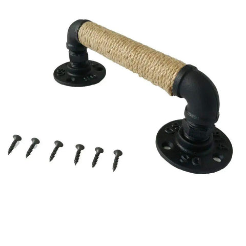 Barn Sliding Door Rope Handle In Black, Vintage Wrought Iron Style Pull, Antique Look, 280mm Length with screws