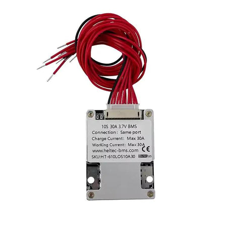 Built Damn Tough 18650 And 21700 Lithium Battery Management Board 6S To 10S with red wires, designed for 30A to 60A loads.