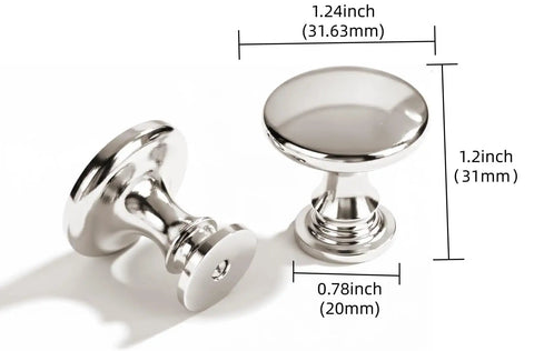 1-1/4 Inch Polished Nickel Cabinet Knobs, 10 Pack, Beefy Solid Heavy Duty Hardware For Drawers, Dressers, And Bathrooms, Grippy Ergonomic Grip, Smooth Operation, Durable Home Cabinet Accessories, front and side view