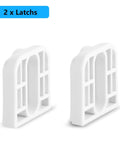 White Retractable Or Extension Baby Gate Repair Kit 55 Wide By 33 Tall Featuring Twin Latches Rock Solid Brackets And Full Hardware Set For No Sweat Install Job, showing 2 latches.