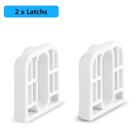 White Retractable Or Extension Baby Gate Repair Kit 55 Wide By 33 Tall Featuring Twin Latches Rock Solid Brackets And Full Hardware Set For No Sweat Install Job, showing 2 latches.