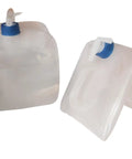 Foldable 10L Water Containers 2 Pack With Spigot And Pouch For Camping, BPA-free jugs shown folded and upright with spigots.