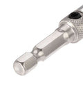 Core drill bit for hinge tapping, 5/64 in diameter, silver metal, close-up view of tip