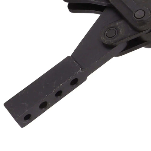 Close-up of Heavy Duty Toggle Clamp Built From High Carbon Steel, showing multiple holes on clamp arm for welding and mechanical projects.