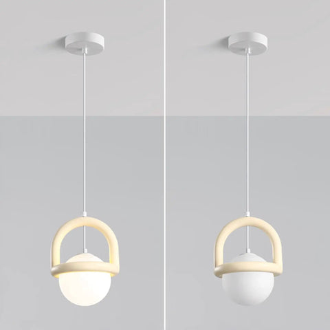 HLRCB Indoor Pendant Light, Cream White, Globe Shade Suspended Mount with geometric design and soft globe shade.