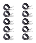 Ten black rubber cushioned metal clamps from the Three Sixteenth Inch Brake Line Clip Set With Rubber Cushioned Tubes Pro Grade Heavy Duty Galvanized Steel Clamps Vinyl Coated Cable Holders Tube Mounts And Metal Pipe Clamps For Wire And Cord Installations No Sweat Install