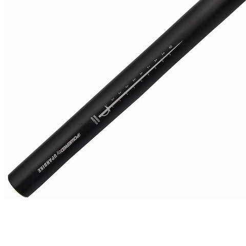 Side angle of Premium 6061 Aluminum Alloy Seat Post 350mm Long with measurements marked, black finish, for bikes, clamp not included