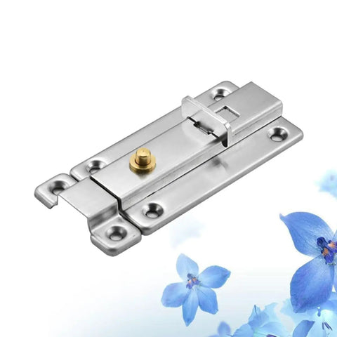 Stainless Steel Automatic Spring Safety Lock Door Latch for Bathroom with gold knob, side view, shiny finish.