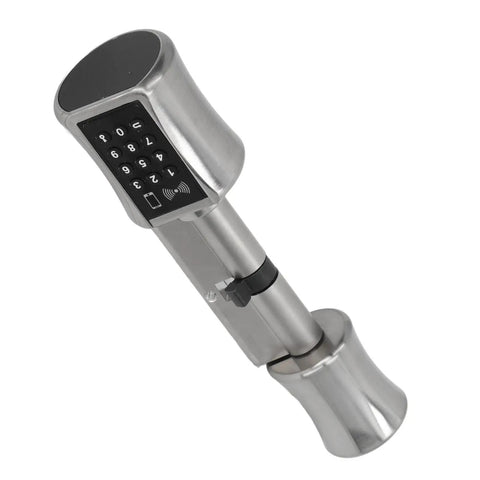 5 In 1 Smart Door Lock For Wooden Doors Offers Dope Keyless Entry With App And Bluetooth Tech To Secure Your Pad Featuring Password And RF Card Access And Magnetic Key Support Plus Emergency Power Interface For No Sweat Unlocking And Peak Home Security - close-up of the smart lock with keypad.