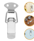 Stainless Steel Spring Toggle Lock Latches For Tool Box And Cabinet Doors With Smooth Action Silver hardware fastener, close-up view.