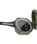 Go-To High-Precision Compass with Luminous Dial, open view showing magnetic declination adjuster and shockproof zinc alloy body