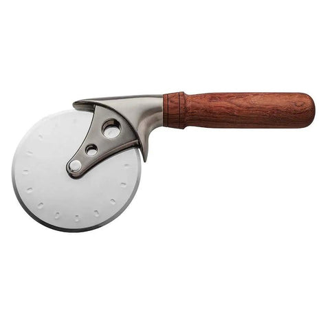 Heavy Duty 4 Inch Diameter Stainless Steel Pizza Cutter Turning Kit With Pewter Finish Slicer displayed on white background.