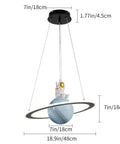 Space Themed Astronaut Pendant Light For Kids Room Dimmable Planet LED Chandelier With 3000K 4000K And 6000K Color Temperatures 19 Inch 40W Nursery Toy Room Decor showcasing astronaut on planet with ring