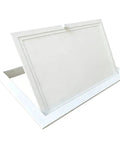 Heavy Duty Aluminum Alloy Attic Access Door With Slick Paintable White Finish And Rock Solid Twist Latch angled view for easy access.