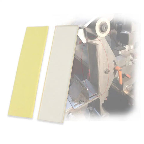 Dead Nuts Reliable Ceramic Glass Platen Liner For Belt Sander Grinder That Slides Right In With No Sweat Super Simple Swap For The Daily Workshop Build Measuring 200 X 50 By 5 Millimeters For Smooth Results, shown with a yellow and white pad.