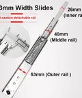 53mm width slides detail showing 22 Inch Heavy Duty Drawer Slides 250 Lb Full Extension Side Mount Ball Bearing Rails 1 Pair