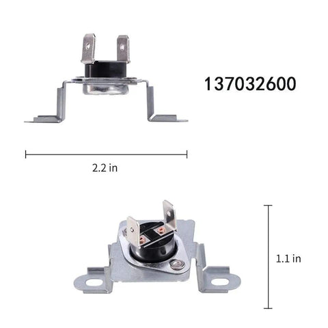 Dryer Heating Element Kit With Thermostat And Thermal Limiter Replacement Parts For Frigidaire And Electrolux Dryers AP4456656 PS2367792 AP4368653 DIY Ready Bundle showing dimensions of thermostat components.