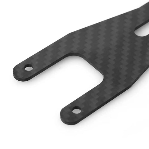 Close-up of a Carbon Fiber Second Floor Deck for 1x10 RC Car Chassis Reinforcement Upgrade with mounting holes visible.