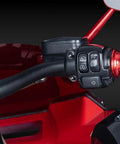 Black Titanium Handlebar Clamp Bolts And Brake Clutch Perch Screws on motorcycle control panel, lightweight fasteners visible.