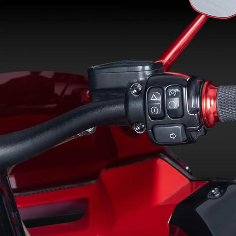 Black Titanium Handlebar Clamp Bolts And Brake Clutch Perch Screws on motorcycle control panel, lightweight fasteners visible.