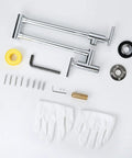 Chrome Pot Filler Faucet With Solid Brass Build, Wall Mounted Over Stove, 360 Degree Swing Arm, installation kit visible
