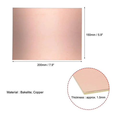 Single-Sided Copper Clad Laminate PCB Circuit Board For DIY Prototyping 200x150mm, 1.5mm thickness with copper material