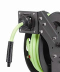 Open Face Retractable Air Hose Reel Three Eighths Inch By Twenty Five Foot Pro Grade Heavy Duty Lightweight Hybrid ZillaGreen Close-Up