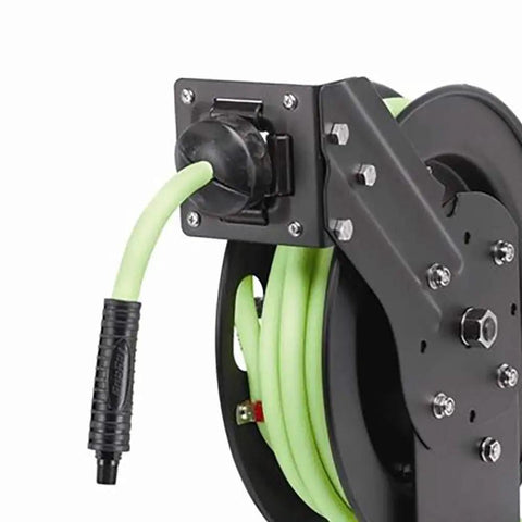 Open Face Retractable Air Hose Reel Three Eighths Inch By Twenty Five Foot Pro Grade Heavy Duty Lightweight Hybrid ZillaGreen Close-Up
