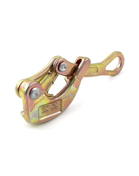 Premium Grade Cable Grip And Wire Puller Set To Fix Slack On Overhead Power Lines Smooth As Butter For Daily Grind 4408 Lbs Capacity Heavy Duty Alloy Build 2 Pack, close-up of alloy cable grip tool.