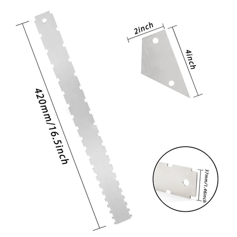 Pro Grade Complete Guitar Maintenance Kit With Notched Straight Edge String Action Ruler And Fret Leveling Tool dimensions shown
