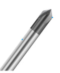 Boss Level 90 Degree V Groove Router Bit Featuring Four Heavy Duty Carbide Flutes, showcasing a sharp tip for precise engraving.
