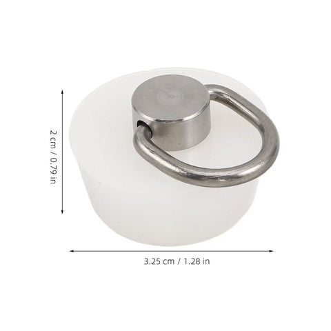 Stainless Steel Ring Silicone Drain Stopper White for Bathtubs, 3.25 cm diameter, 2 cm high, with a handy removal ring.
