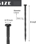 Rugged Plastic Landscape Anchoring Spikes Kit, 150 Count, 8 Inch Nylon Spiral Stakes detail showing size measurements