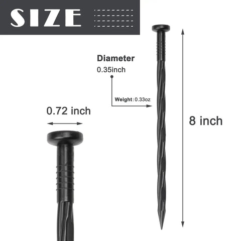 Heavy Duty Plastic Landscape Anchoring Spikes Set 50 Pieces 8 Inch Nylon Spiral Stakes dimensions