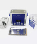 3 Liter Ultrasonic Jewelry Cleaner With Degas Sweep And Power Adjustment For Circuit Boards Rings Eyeglasses Dentures Coins And PCB Parts Pro Grade Ultrasonic Cleaning Machine For Home Or Workshop, with basket, cover, and controls visible.